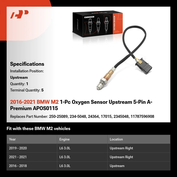 2016-2021 BMW M2 1-Pc Oxygen Sensor Upstream 5-Pin A-Premium APOS0115