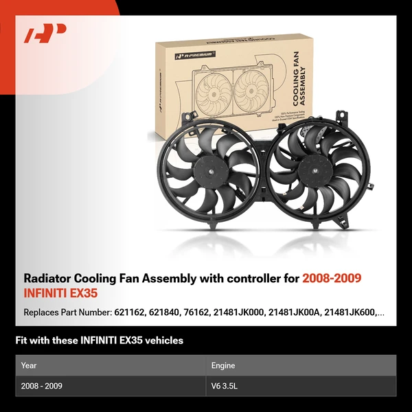 Radiator Cooling Fan Assembly with controller for 2008-2009 INFINITI EX35