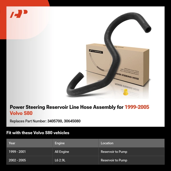 Power Steering Reservoir Line Hose Assembly for 1999-2005 Volvo S80