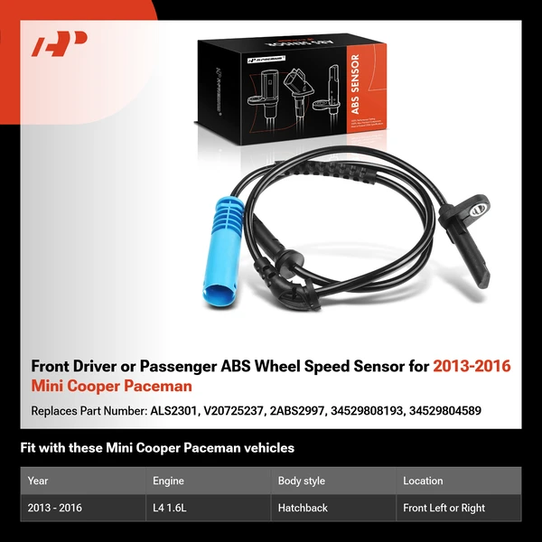 Front Driver or Passenger ABS Wheel Speed Sensor for 2013-2016 Mini Cooper Paceman