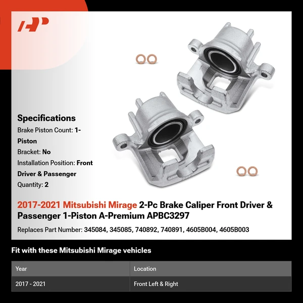 2017-2021 Mitsubishi Mirage 2-Pc Brake Caliper Front Driver & Passenger 1-Piston A-Premium APBC3297