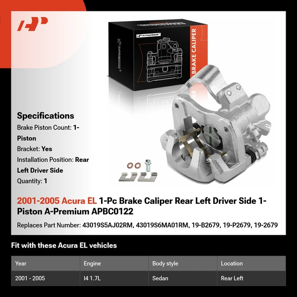 2001-2005 Acura EL 1-Pc Brake Caliper Rear Left Driver Side 1-Piston A-Premium APBC0122