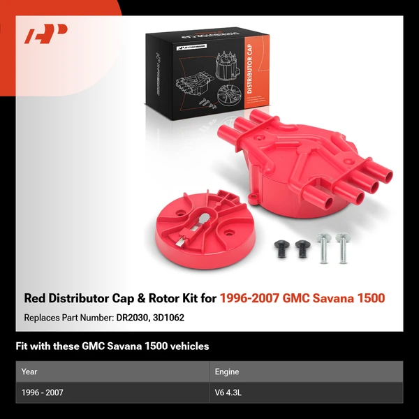 Red Distributor Cap & Rotor Kit for 1996-2007 GMC Savana 1500