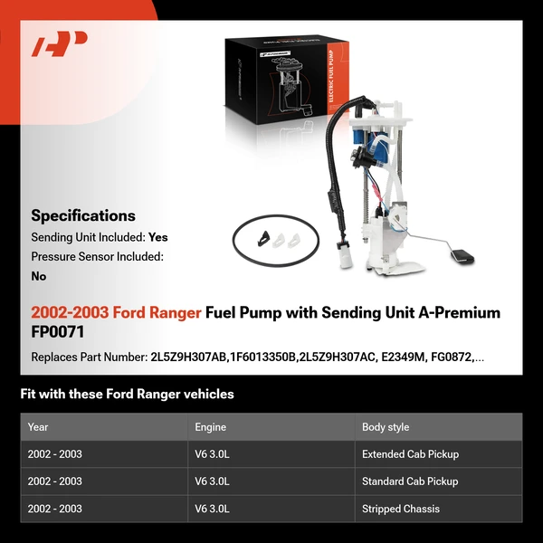 2002-2003 Ford Ranger Fuel Pump with Sending Unit A-Premium FP0071
