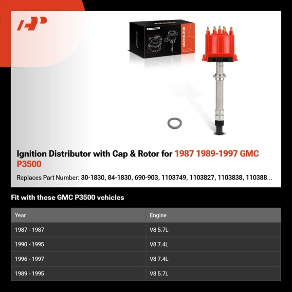 Ignition Distributor with Cap & Rotor for 1987 1989-1997 GMC P3500