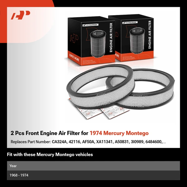 2 Pcs Front Engine Air Filter for 1974 Mercury Montego