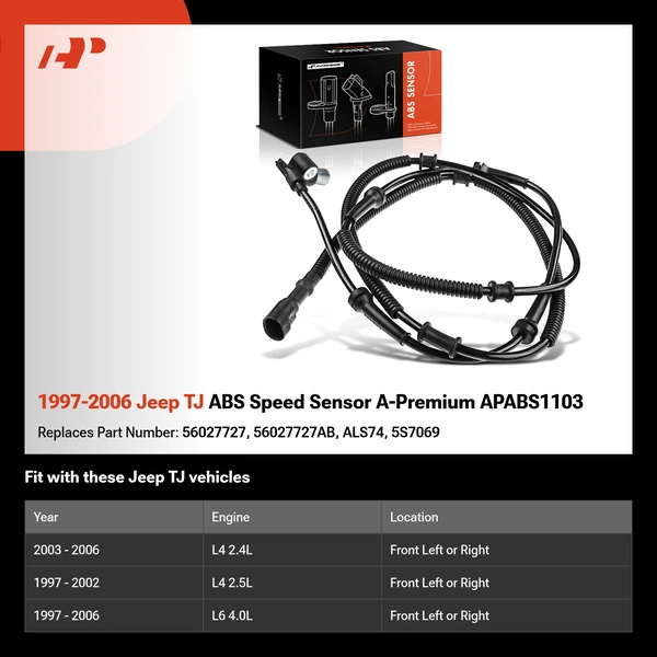 1997-2006 Jeep TJ ABS Speed Sensor A-Premium APABS1103
