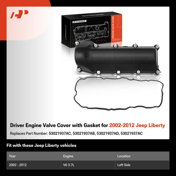 Driver Engine Valve Cover with Gasket for 2002-2012 Jeep Liberty