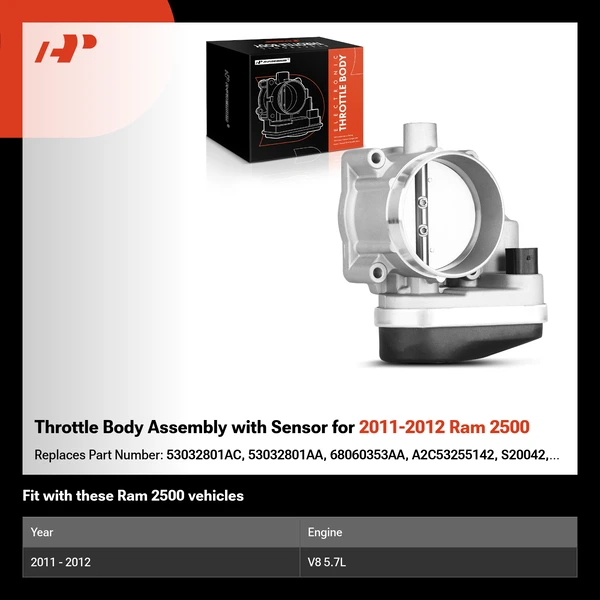 Throttle Body Assembly with Sensor for 2011-2012 Ram 2500