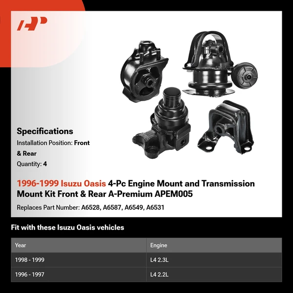 1996-1999 Isuzu Oasis 4-Pc Engine Mount and Transmission Mount Kit Front & Rear A-Premium APEM005