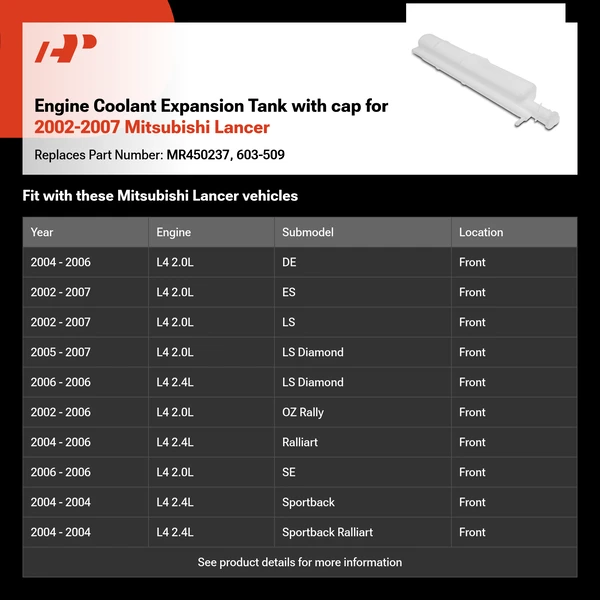 Engine Coolant Expansion Tank with cap for 2002-2007 Mitsubishi Lancer