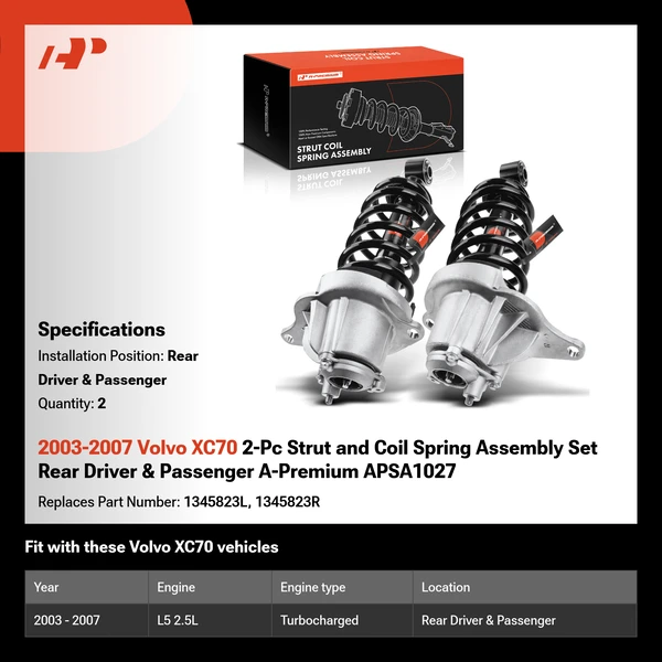 2003-2007 Volvo XC70 2-Pc Strut and Coil Spring Assembly Set Rear Driver & Passenger A-Premium APSA1027