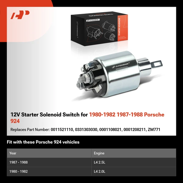 12V Starter Solenoid Switch for 1980-1982 1987-1988 Porsche 924