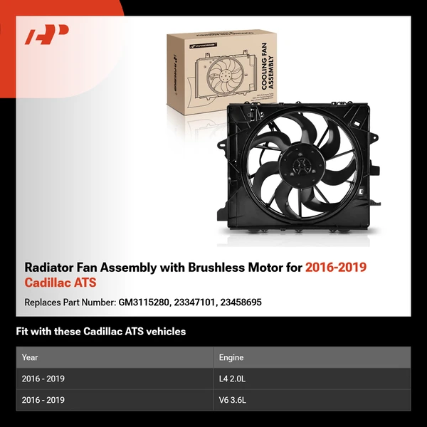Radiator Fan Assembly with Brushless Motor for 2016-2019 Cadillac ATS