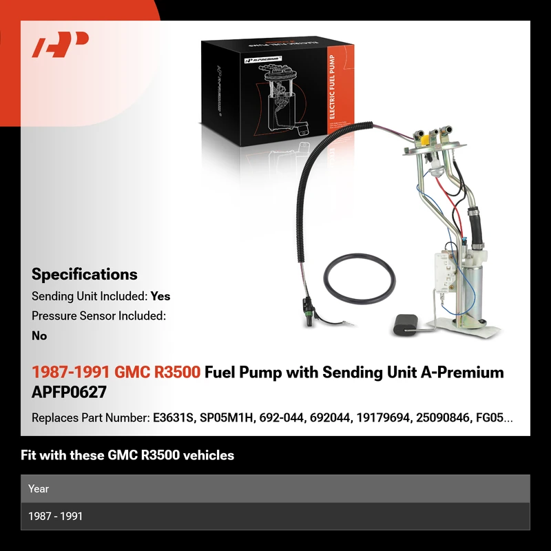 1987-1991 GMC R3500 Fuel Pump with Sending Unit A-Premium APFP0627