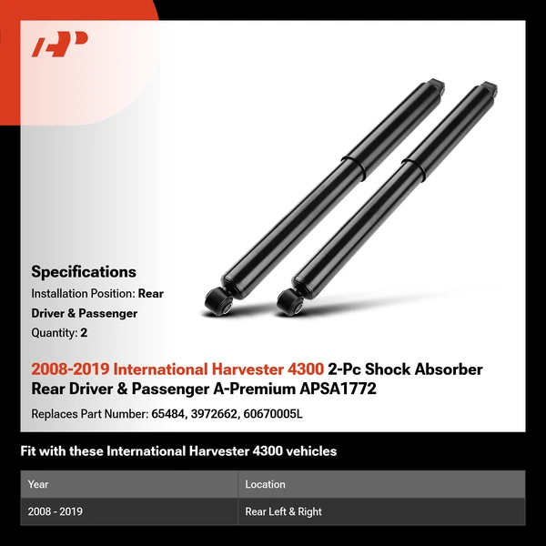 2008-2019 International Harvester 4300 2-Pc Shock Absorber Rear Driver & Passenger A-Premium APSA1772