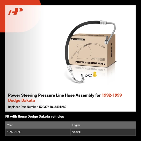 Power Steering Pressure Line Hose Assembly for 1992-1999 Dodge Dakota