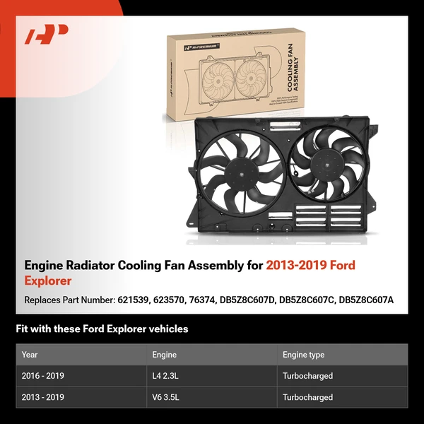 Engine Radiator Cooling Fan Assembly for 2013-2019 Ford Explorer