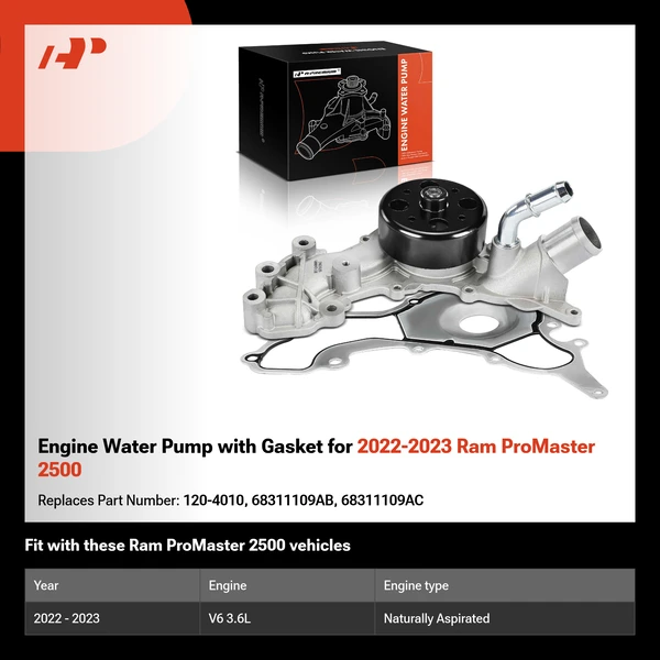 Engine Water Pump with Gasket for 2022-2023 Ram ProMaster 2500