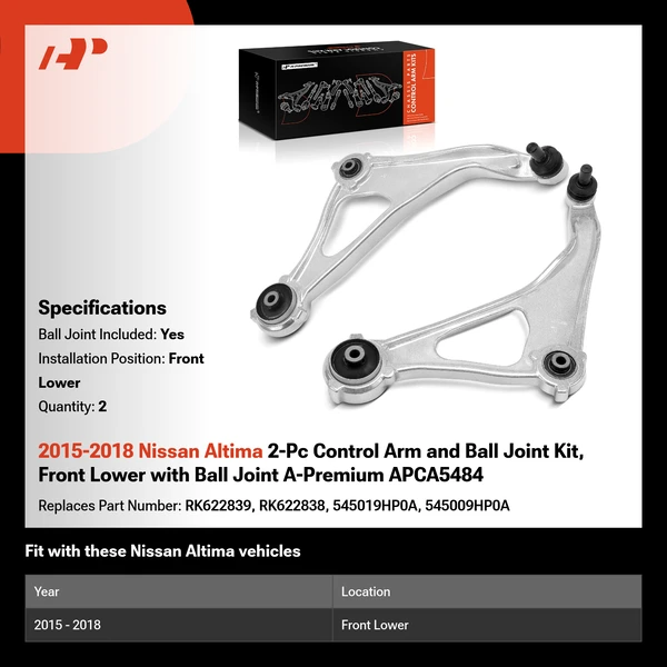 2015-2018 Nissan Altima 2-Pc Control Arm and Ball Joint Kit, Front Lower with Ball Joint A-Premium APCA5484