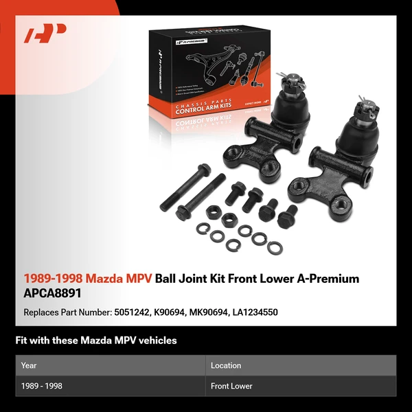 1989-1998 Mazda MPV Ball Joint Kit Front Lower A-Premium APCA8891