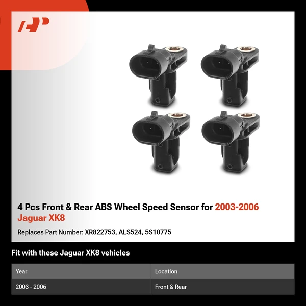 4 Pcs Front & Rear ABS Wheel Speed Sensor for 2003-2006 Jaguar XK8