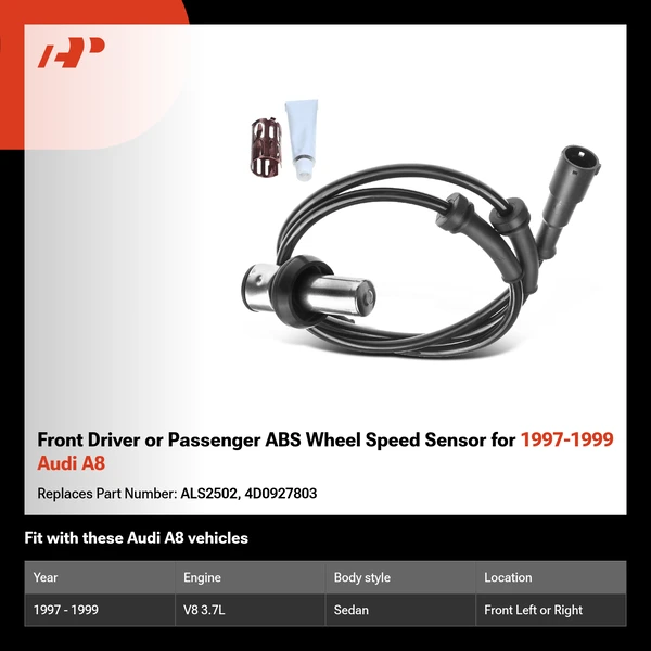 Front Driver or Passenger ABS Wheel Speed Sensor for 1997-1999 Audi A8