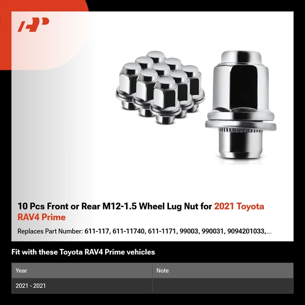 10 Pcs Front or Rear M12-1.5 Wheel Lug Nut for 2021 Toyota RAV4 Prime