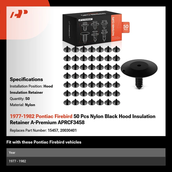 1977-1982 Pontiac Firebird 50 Pcs Nylon Black Hood Insulation Retainer A-Premium APRCF3458