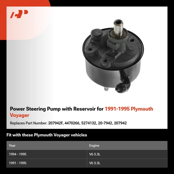 Power Steering Pump with Reservoir for 1991-1995 Plymouth Voyager
