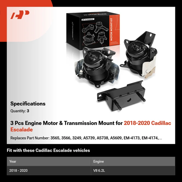 3 Pcs Engine Motor & Transmission Mount for 2018-2020 Cadillac Escalade