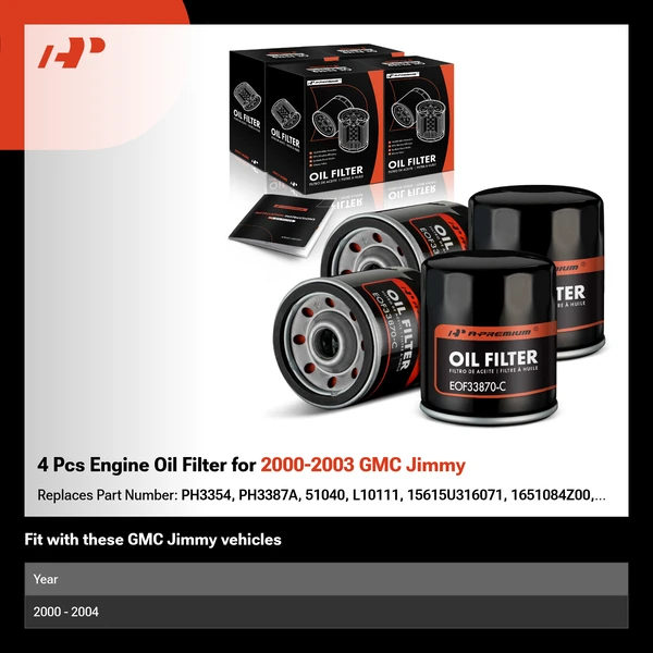 4 Pcs Engine Oil Filter for 2000-2003 GMC Jimmy