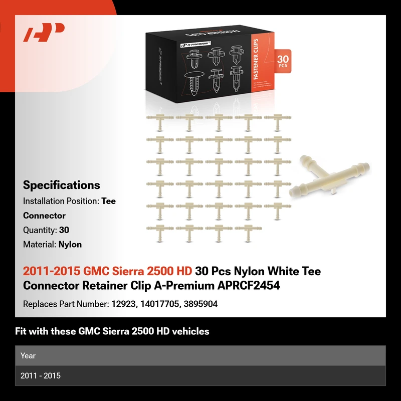 2011-2015 GMC Sierra 2500 HD 30 Pcs Nylon White Tee Connector Retainer Clip A-Premium APRCF2454