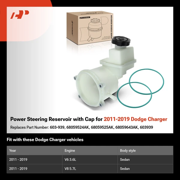 Power Steering Reservoir with Cap for 2011-2019 Dodge Charger