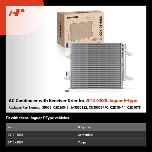 AC Condenser with Receiver Drier for 2014-2020 Jaguar F-Type