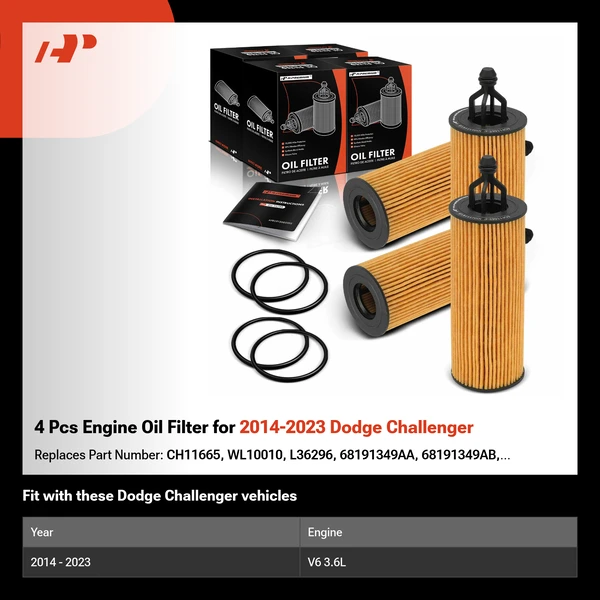 4 Pcs Engine Oil Filter for 2014-2023 Dodge Challenger