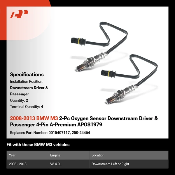 2008-2013 BMW M3 2-Pc Oxygen Sensor Downstream Driver & Passenger 4-Pin A-Premium APOS1979