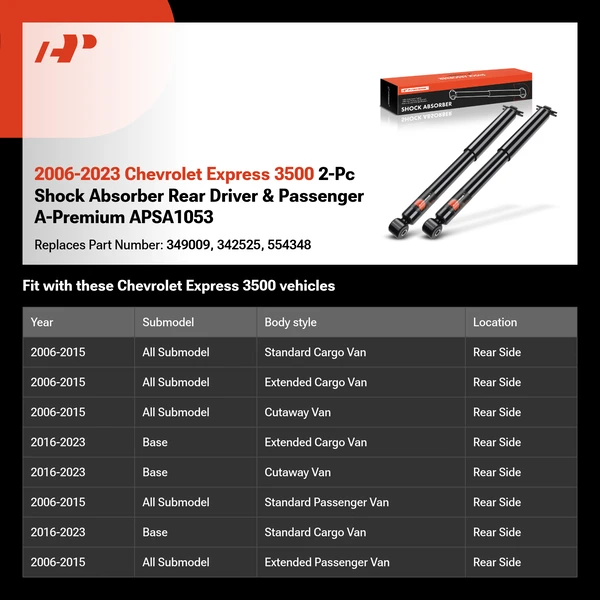2006-2023 Chevrolet Express 3500 2-Pc Shock Absorber Rear Driver & Passenger A-Premium APSA1053
