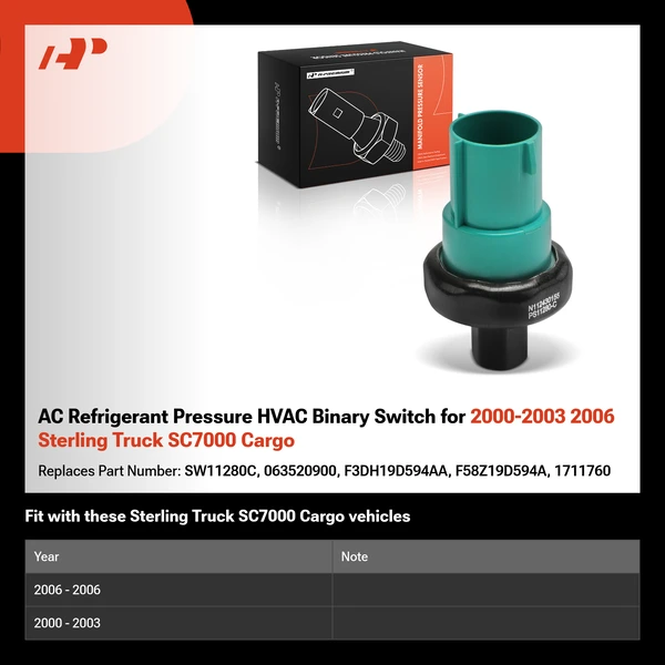 AC Refrigerant Pressure HVAC Binary Switch for 2000-2003 2006 Sterling Truck SC7000 Cargo