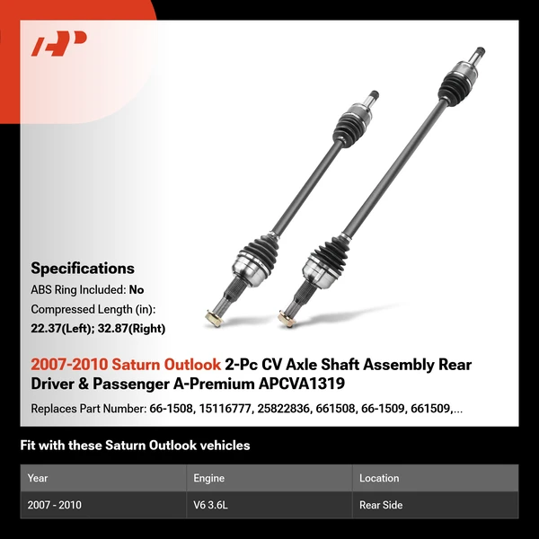 2007-2010 Saturn Outlook 2-Pc CV Axle Shaft Assembly Rear Driver & Passenger A-Premium APCVA1319