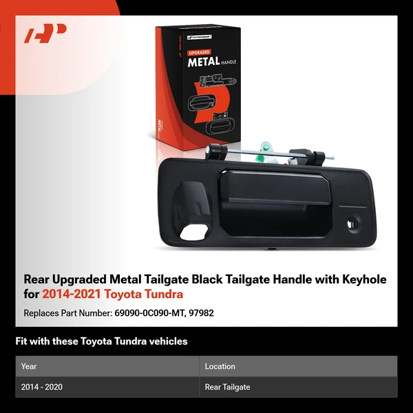 Rear Upgraded Metal Tailgate Black Tailgate Handle with Keyhole for 2014-2021 Toyota Tundra