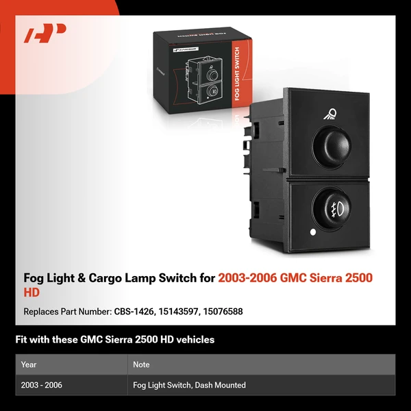 Fog Light & Cargo Lamp Switch for 2003-2006 GMC Sierra 2500 HD