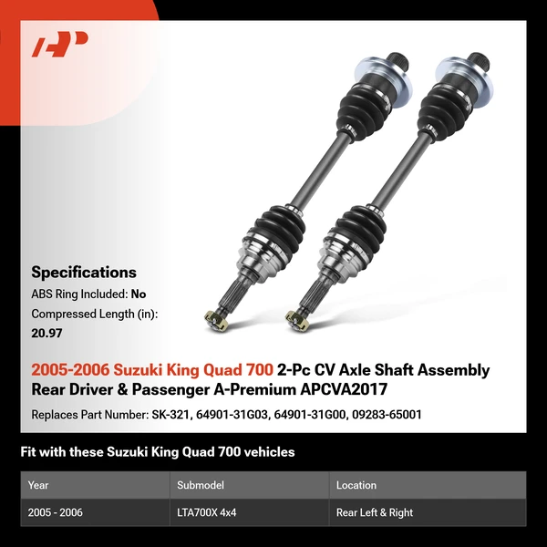 2005-2006 Suzuki King Quad 700 2-Pc CV Axle Shaft Assembly Rear Driver & Passenger A-Premium APCVA2017