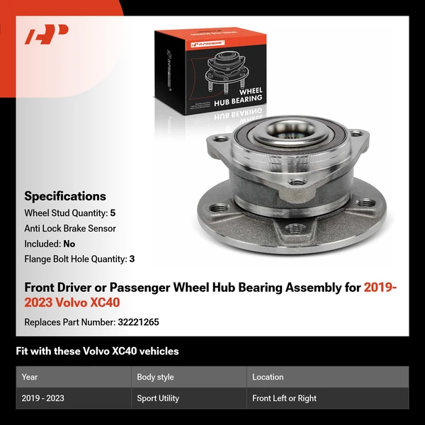 Front Driver or Passenger Wheel Hub Bearing Assembly for 2019-2023 Volvo XC40