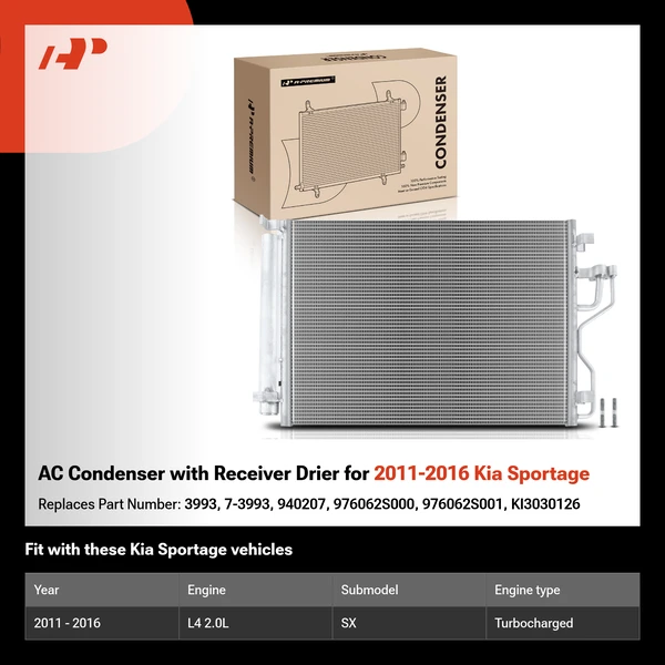 AC Condenser with Receiver Drier for 2011-2016 Kia Sportage