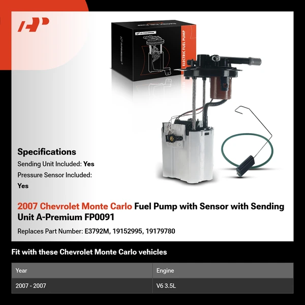 2007 Chevrolet Monte Carlo Fuel Pump with Sensor with Sending Unit A-Premium FP0091