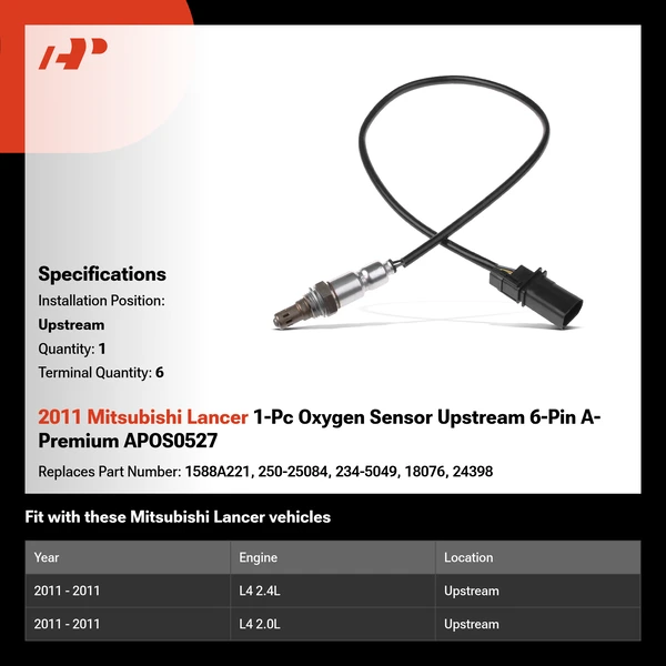 2011 Mitsubishi Lancer 1-Pc Oxygen Sensor Upstream 6-Pin A-Premium APOS0527