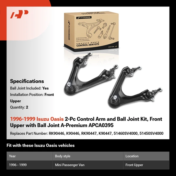 1996-1999 Isuzu Oasis 2-Pc Control Arm and Ball Joint Kit, Front Upper with Ball Joint A-Premium APCA0395