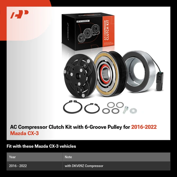 AC Compressor Clutch Kit with 6-Groove Pulley for 2016-2022 Mazda CX-3