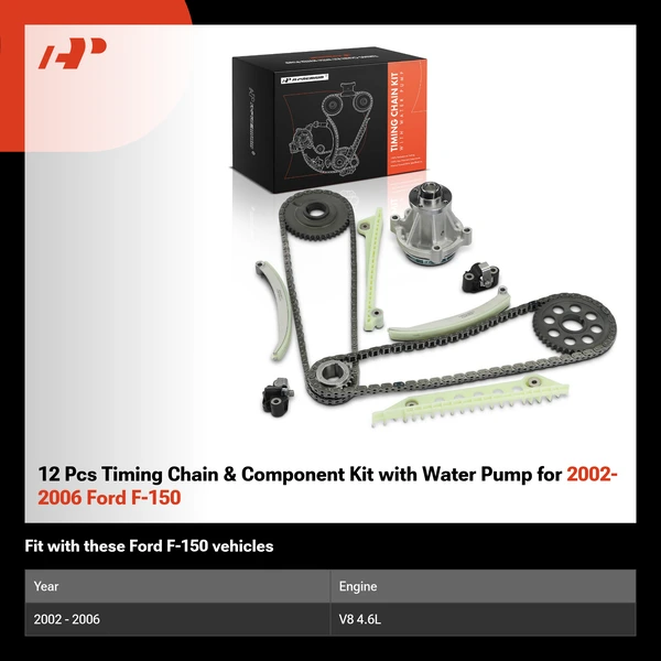 12 Pcs Timing Chain & Component Kit with Water Pump for 2002-2006 Ford F-150